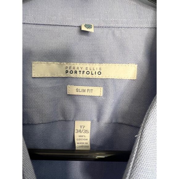 Perry Ellis Portfolio Button Shirt Mens Size 17 34/35 Blue - Picture 2 of 6